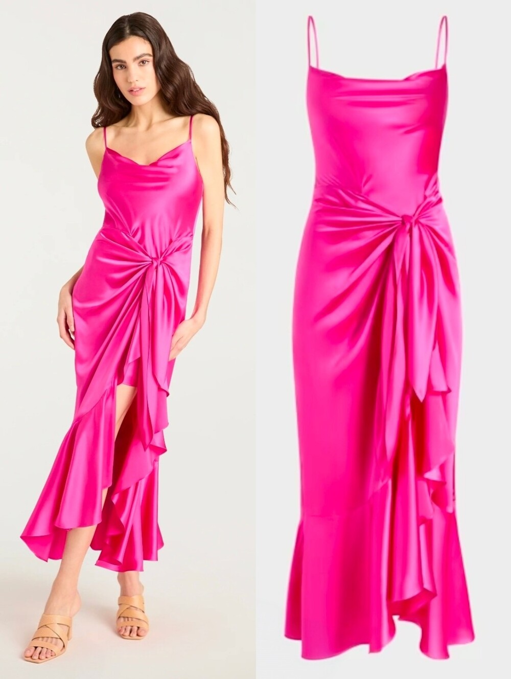 NWT CINQ A SEPT Hot Pink Vivienda Silk Cocktail Evening Wrap Style Midi Dress